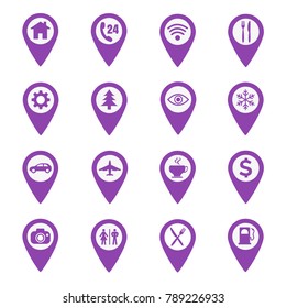 Map pin location icons set on white background. Vector illustration