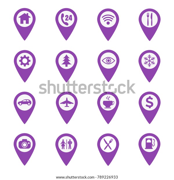 Map pin location icons set on white\
background. Vector\
illustration