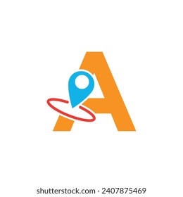Logo für die Position des Kartenstifts kombiniert mit Buchstabe A mit Vektorvorlage