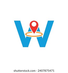 Map pin location logo combine with letter W vector template
