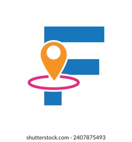 Map pin location logo combine with letter F vector template
