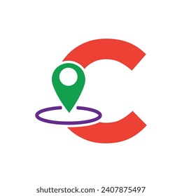 Map pin location logo combine with letter C vector template