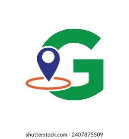 Map pin location logo combine with letter G vector template