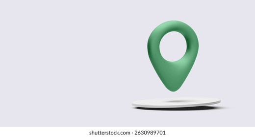 Pino do Mapa, Marcador de Local, Ícone de Ponteiro Verde 3D no Plano de Fundo Branco. Design Moderno Mínimo para Navegação ou Aplicações GPS. Ilustração de vetor.