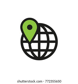 Map pin location on globe, simple icon