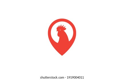 map pin location with rooster logo design vector icon symbol illustration