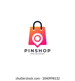 Map Pin Location with Shopping Bag Logo Design Template Element