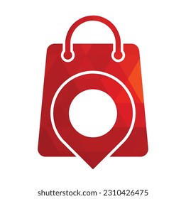 Localización del pin de mapa con el diseño del logotipo de la bolsa de compras. Elemento Diseño De Logotipo Pin Point Shop And Shopping Logo