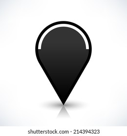 Map pin location sign circle icon in flat style. Simple black shapes with gray gradient oval shadow and reflection isolated on white background. Web design element save in vector illustration 8 eps