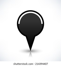 Map pin location sign circle icon in flat style. Simple black shapes with gray gradient oval shadow and reflection isolated on white background. Web design element save in vector illustration 8 eps