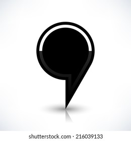 Map pin location sign round icon in flat style. Simple black shapes with gray gradient shadow and reflection isolated on white background. Web design element save in vector illustration 8 eps