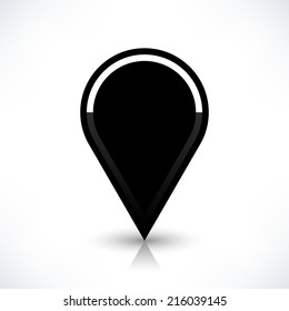 Map pin location sign round icon in flat style. Simple black shapes with gray gradient shadow and reflection isolated on white background. Web design element save in vector illustration 8 eps