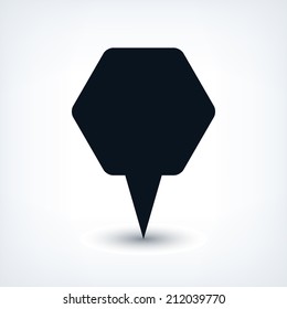 Map pin location sign rounded polygon icon in flat style. Simple black shapes with gray gradient oval shadow on white background. This web design element vector illustration save in 8 eps