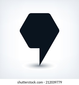 Map pin location sign rounded polygon icon in flat style. Simple black shapes with gray gradient oval shadow on white background. This web design element vector illustration save in 8 eps