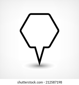 Map pin location sign rounded polygon icon in flat style. Simple black shapes with gray gradient oval shadow on white background. This web design element vector illustration save in 8 eps
