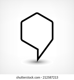 Map pin location sign rounded hexagon icon in flat style. Simple black shapes with gray gradient oval shadow on white background. This web design element vector illustration save in 8 eps