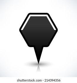 Map pin location sign rounded polygon icon in flat style. Simple black shapes with gray gradient oval shadow and reflection isolated on white background. Web design element vector illustration 8 eps
