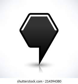 Map pin location sign rounded polygon icon in flat style. Simple black shapes with gray gradient oval shadow and reflection isolated on white background. Web design element vector illustration 8 eps