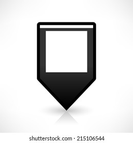 Map pin location sign rounded square icon in simple flat style. Black shapes with oval gradient shadow and gray reflection isolated on white background. Web design element vector illustration 8 eps