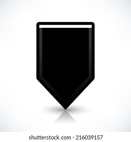 Map pin location sign rounded square icon in flat style. Simple black shapes with gray gradient shadow and reflection isolated on white background. Web design element save in vector illustration 8 eps