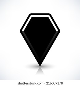 Map pin location sign rounded hexagon icon in flat style. Simple black shapes with gray gradient shadow and reflection isolated on white background. Web design element save vector illustration 8 eps