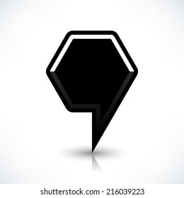Map pin location sign rounded hexagon icon in flat style. Simple black shapes with gray gradient shadow and reflection isolated on white background. Web design element save vector illustration 8 eps