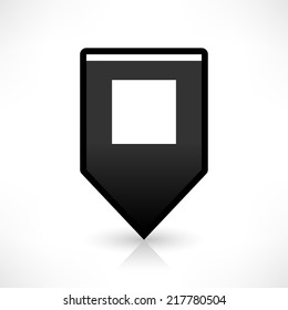 Map pin location sign rounded square icon in simple flat style. Black shapes with gray gradient reflection and shadow isolated on white background. Web design element save in vector illustration 8 eps