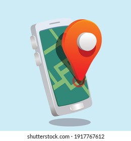 ubicación del pin de asignación en el smartphone. geo location, icono de puntero. Ilustración vectorial de estilo 3d