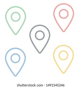 Map pin , location symbol. Color set. Vector linear icon, on a white background.