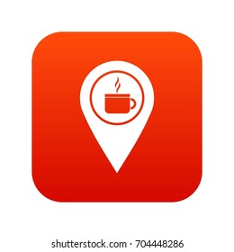 Map pin location with tea or coffee cup sign icon digital red for any design isolated on white vector illustration