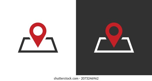 Map with a pin location vector design on black and white background.