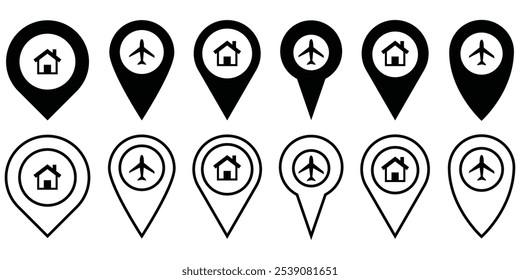 Ilustração do vetor do ícone de vetor da localização do pin. Coleção de símbolos de localização GPS. Marcadores de mapa modernos. ícone de localização do pino do mapa de destino no fundo branco eps 10.