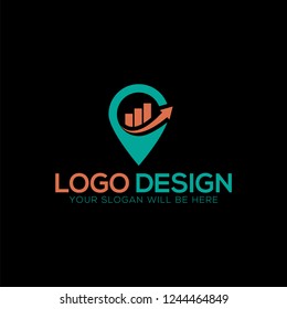 Map Pin Logo With Finance Chart Symbol, Finance Company Logo, Map Pin, Finance Chart,