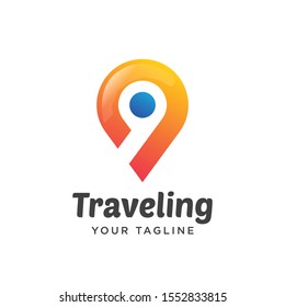map pin logo gradient. travel transport logo modern. 