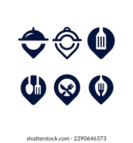 Logo-Set für Pin-Karte, modernes kreatives Restaurant-Logo, Vektorgrafik-Vorlage auf weißem Hintergrund