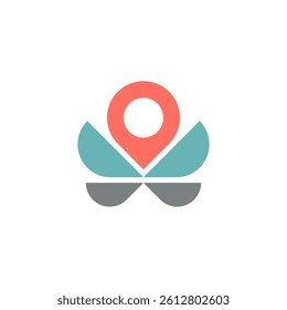 Map Pin with Lotus Flower, Spa and Wellness Logo Design Vector