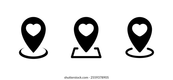 Map pin with love icon. Favorite location sign symbol