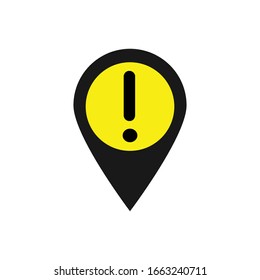 Map pin, marker location with exclamation mark vector icon