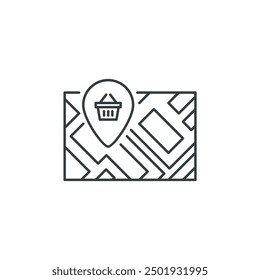 Map, pin, marker, location, shop, shopping, basket icon, vector illustration