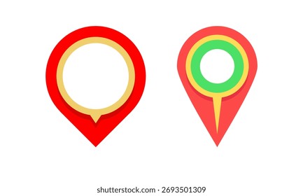 Kartenmarkierungen in rot und grün, ideal für Reise-Apps, Navigations-Infografiken und Geschäftspräsentationen, die Standortpunkte klar visualisieren.