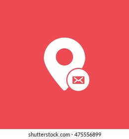 Map Pin Message Flat Icon On Red Background