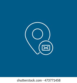 Map Pin Message Line Icon On Blue Background
