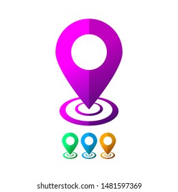 Map pin modern icon in pink gradient. Green, blue, orange options. Vector marker sign.