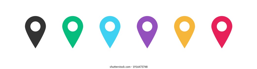 Map pin in modern style on white background. Pointer colors mark. Vector template.