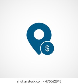 Map Pin Money Dollar Blue Flat Icon On White Background