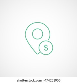 Map Pin Money Dollar Green Line Icon On White Background