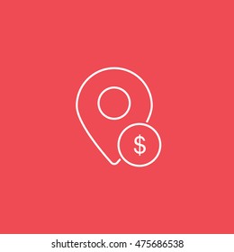 Map Pin Money Dollar Line Icon On Red Background