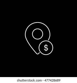 Map Pin Money Dollar Line Icon On Black Background