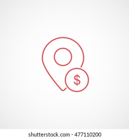 Map Pin Money Dollar Red Line Icon On White Background