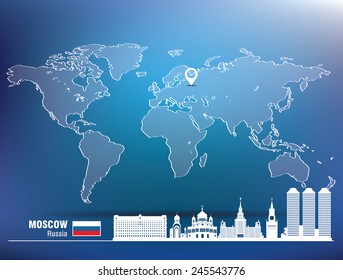 Map pin with Moscow skyline - vector illustration